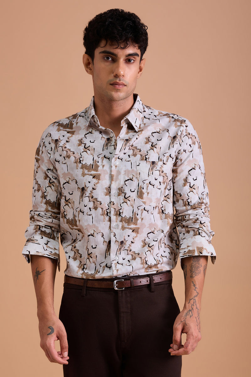 MERLOT - MENS PREMIUM COTTON BEIGE CASUAL SLIM FIT SHIRT
