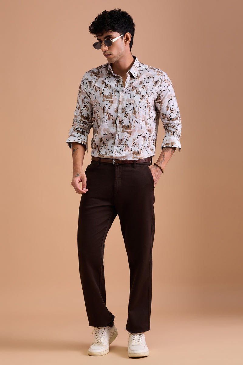 MERLOT - MENS PREMIUM COTTON BEIGE CASUAL SLIM FIT SHIRT