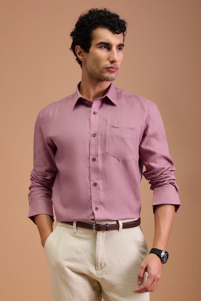 ELYSIAN- MENS LUXURY IRISH LINEN ROSE PINK SOLID REGULAR FT SHIRT