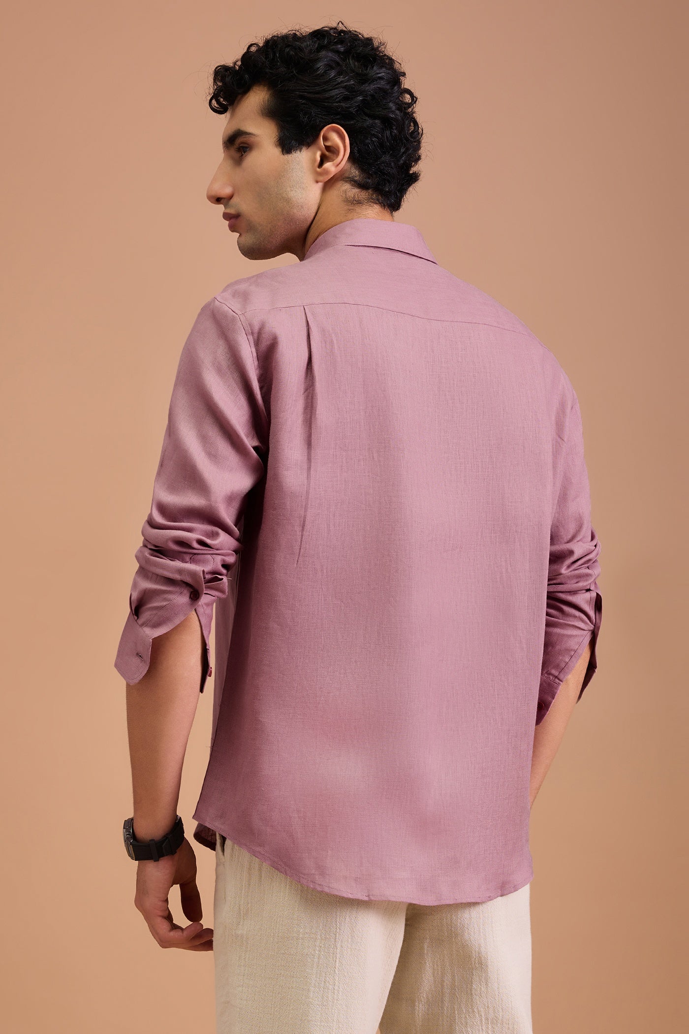 ELYSIAN- MENS PREMIUM LINEN ROSE PINK SOLID REGULAR FT SHIRT