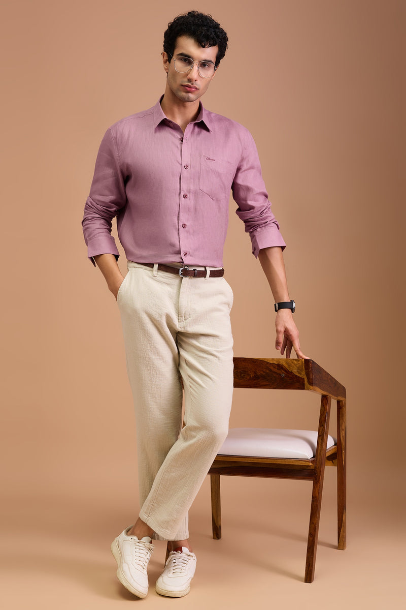 ELYSIAN- MENS LUXURY IRISH LINEN ROSE PINK SOLID REGULAR FT SHIRT