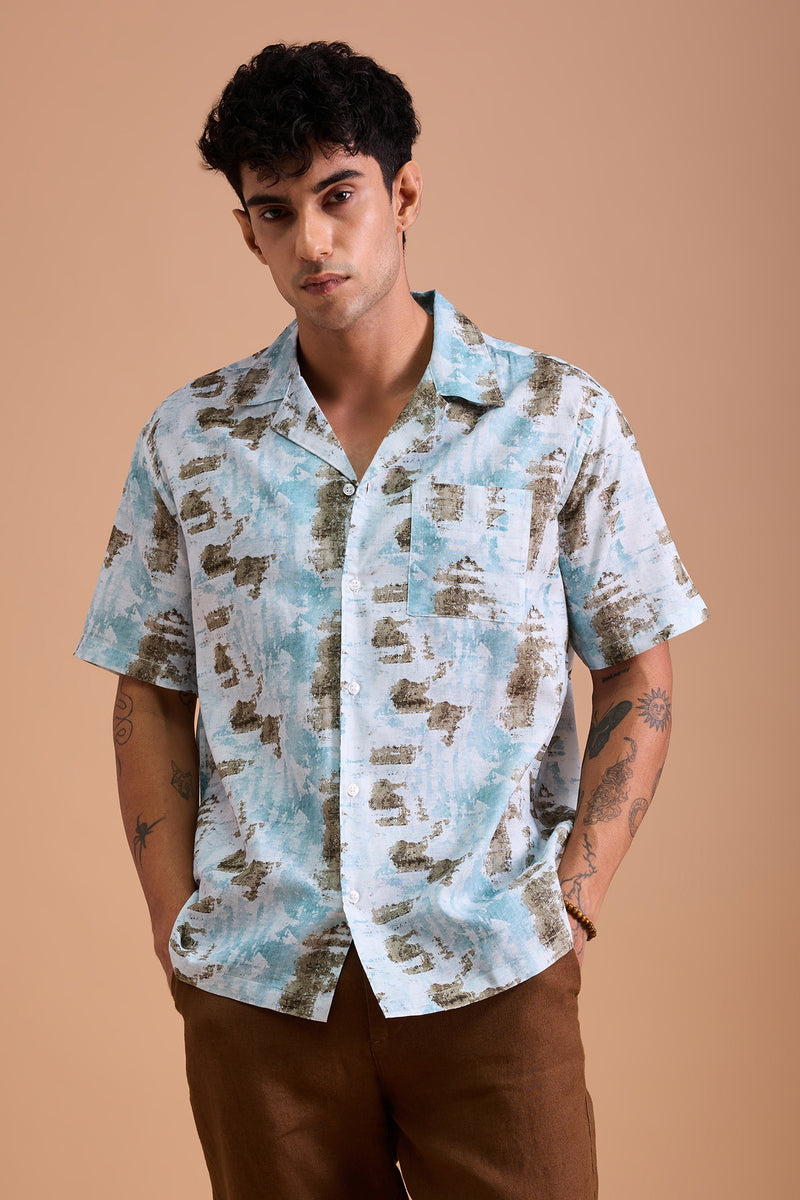 ATHOS - MENS PREMIUM COTTON BLEND PRINTED CASUAL RELAXED FIT CUBAN SHIRT