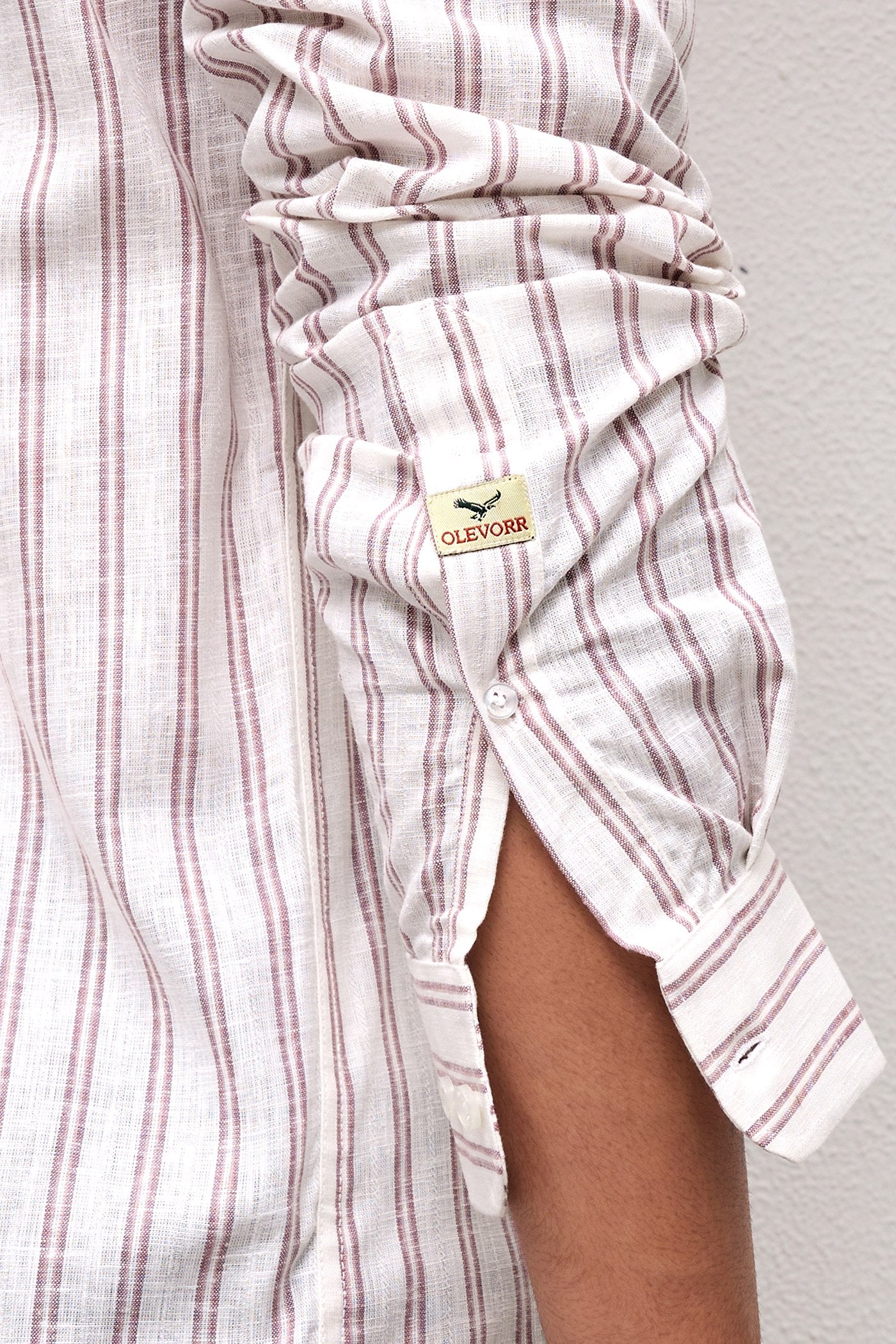 VIAN- MENS PREMIUM COTTON LINEN BLEND MAUVE STRIPED REGULAR FIT SHIRT