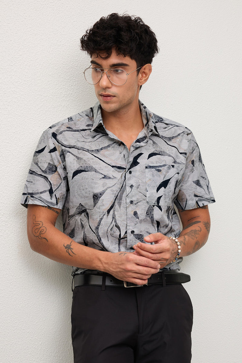 CARMELLO - MENS PREMIUM BLACK PRINTED CASUAL REGULAR FIT SHIRT