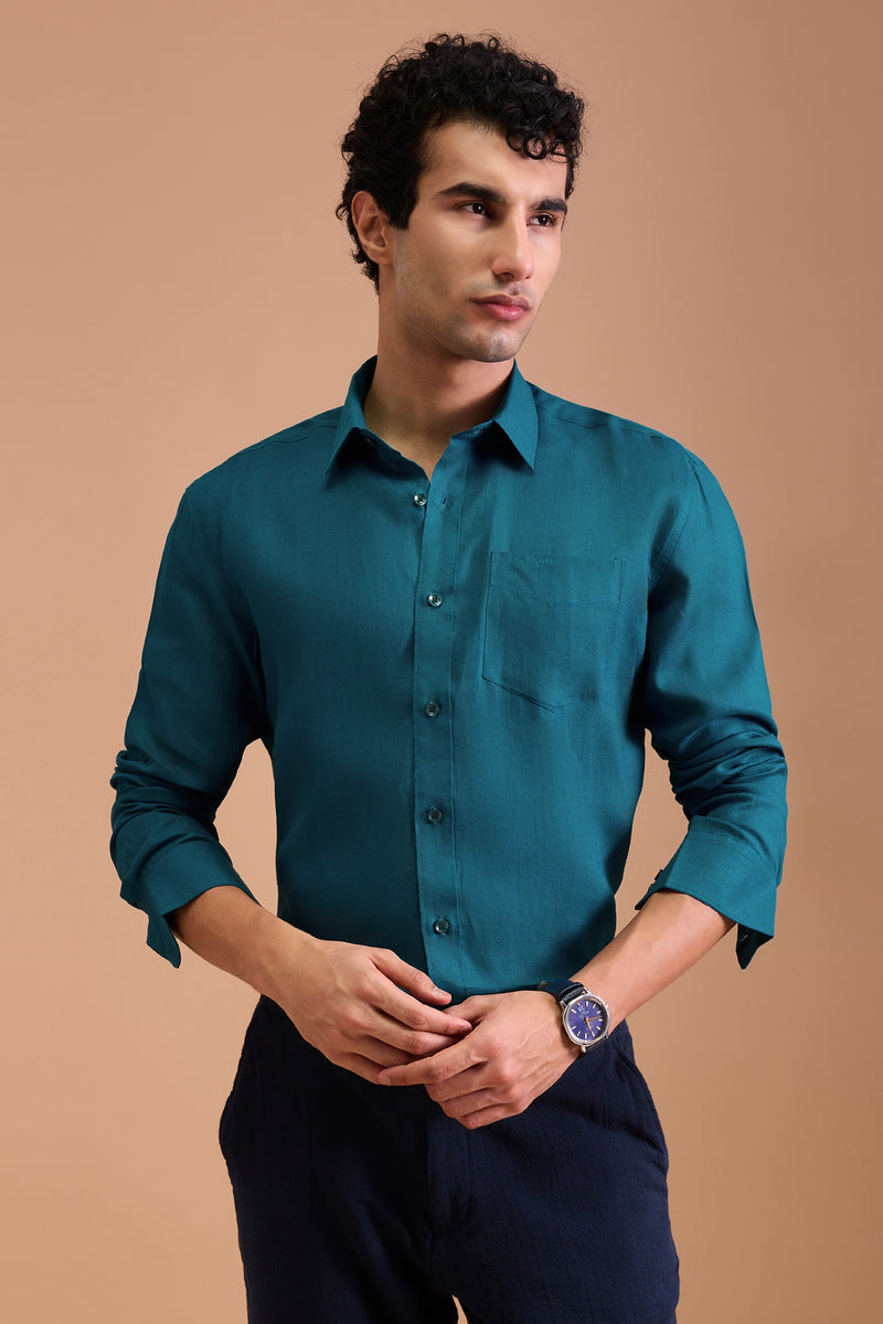 EMORY - MENS LUXURY IRISH LINEN VIBRANT BLUE SOLID REGULAR FIT SHIRT