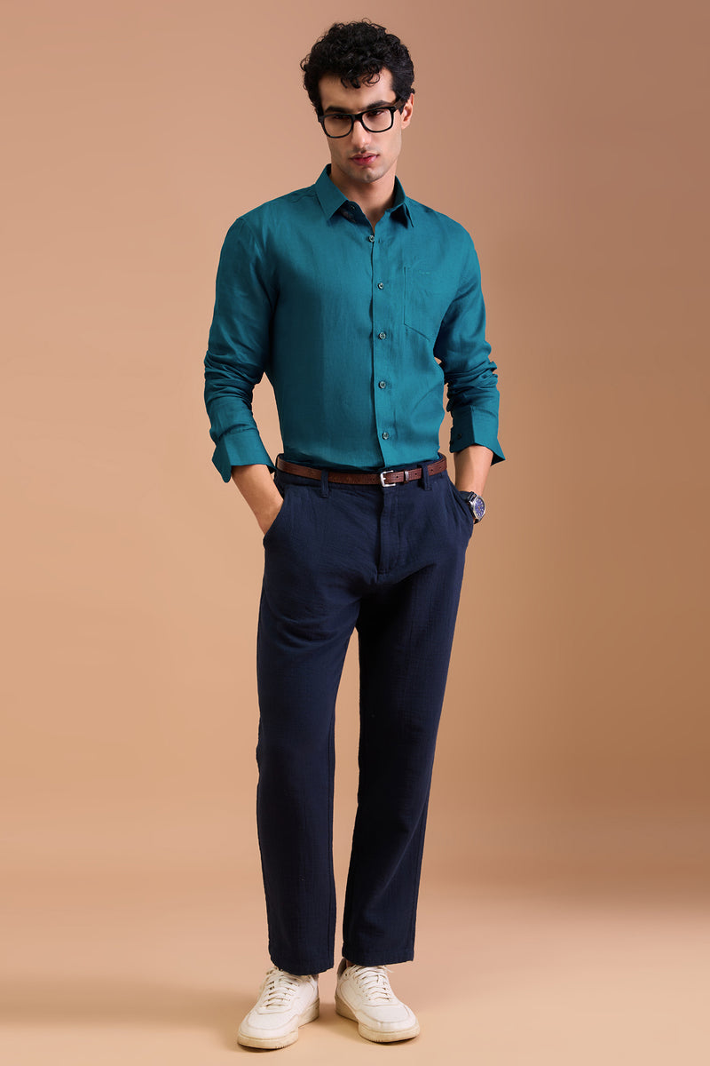 EMORY - MENS LUXURY IRISH LINEN VIBRANT BLUE SOLID REGULAR FIT SHIRT