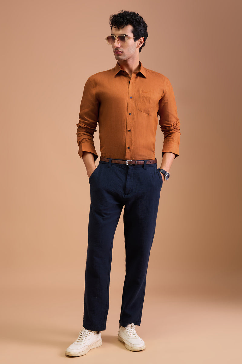 ALBA- MENS LUXURY IRISH LINEN RUSTIC AMBER SOLID REGULAR FIT SHIRT