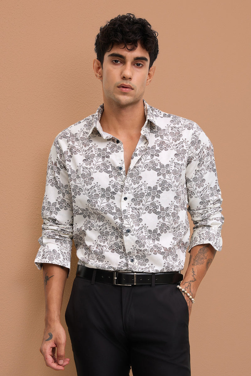 POSITANO - MEN PREMIUM COTTON BLACK PRINTED CASUAL SLIM FIT SHIRT