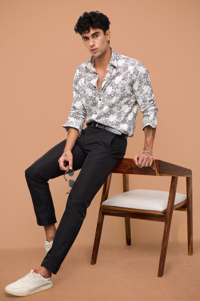 POSITANO - MEN PREMIUM COTTON BLACK PRINTED CASUAL SLIM FIT SHIRT