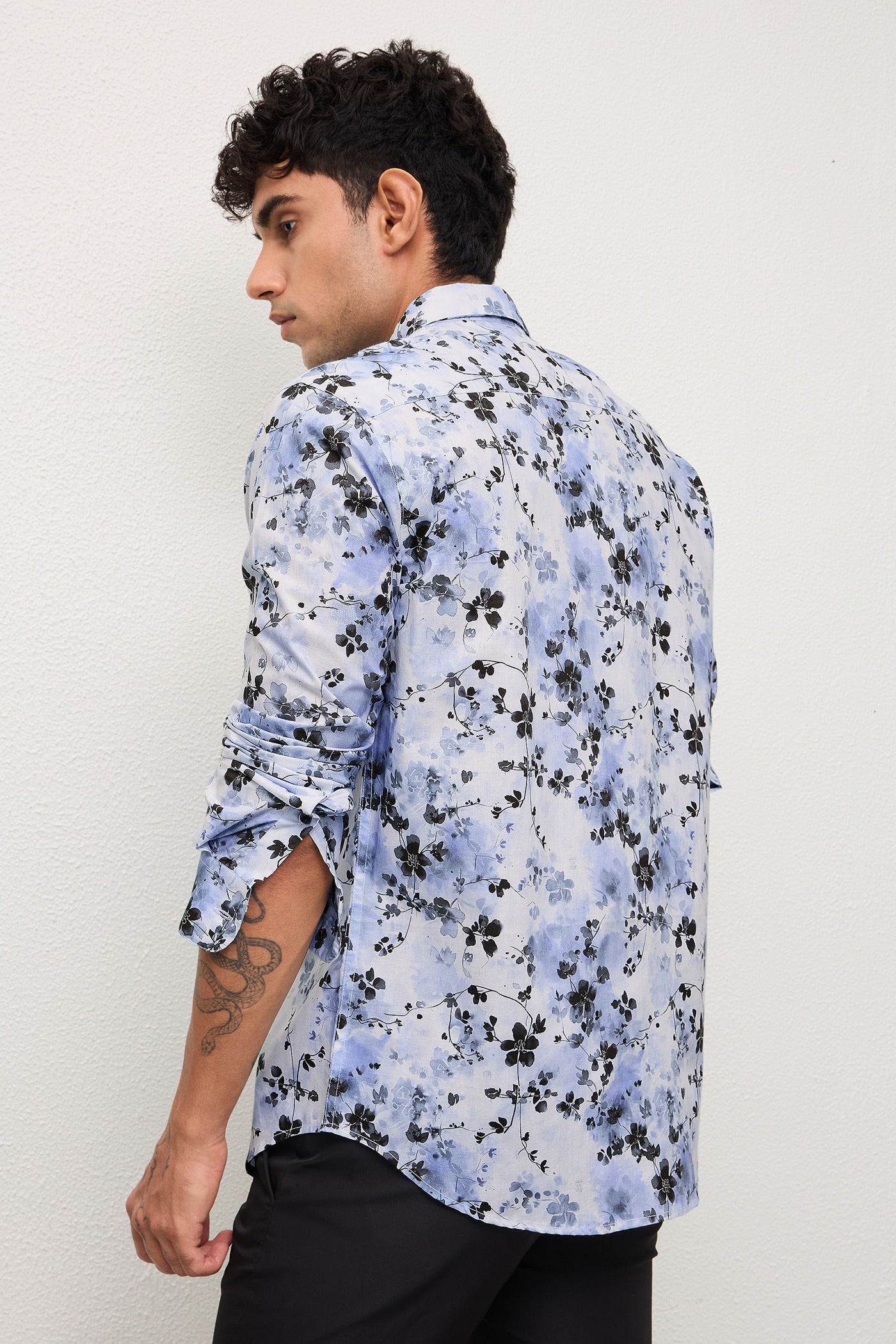 NOUVEAU- MENS NOUVEAU PREMIUM COTTON BLACK PRINTED CASUAL SLIM FIT SHIRT
