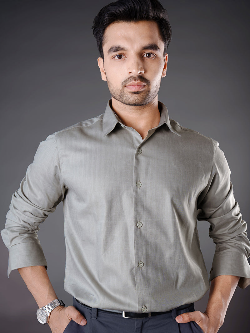 LEO - PREMIUM GIZA COTTON HERRINGBONE CASUAL REGULAR FIT SHIRT