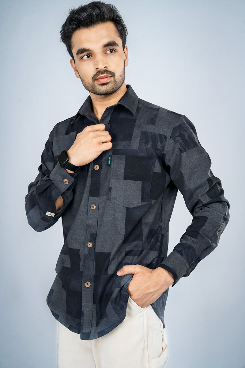 RHODES - PREMIUM COTTON LYOCELL ABSTRACT GEOMETRIC PRINTED OVERSHIRT