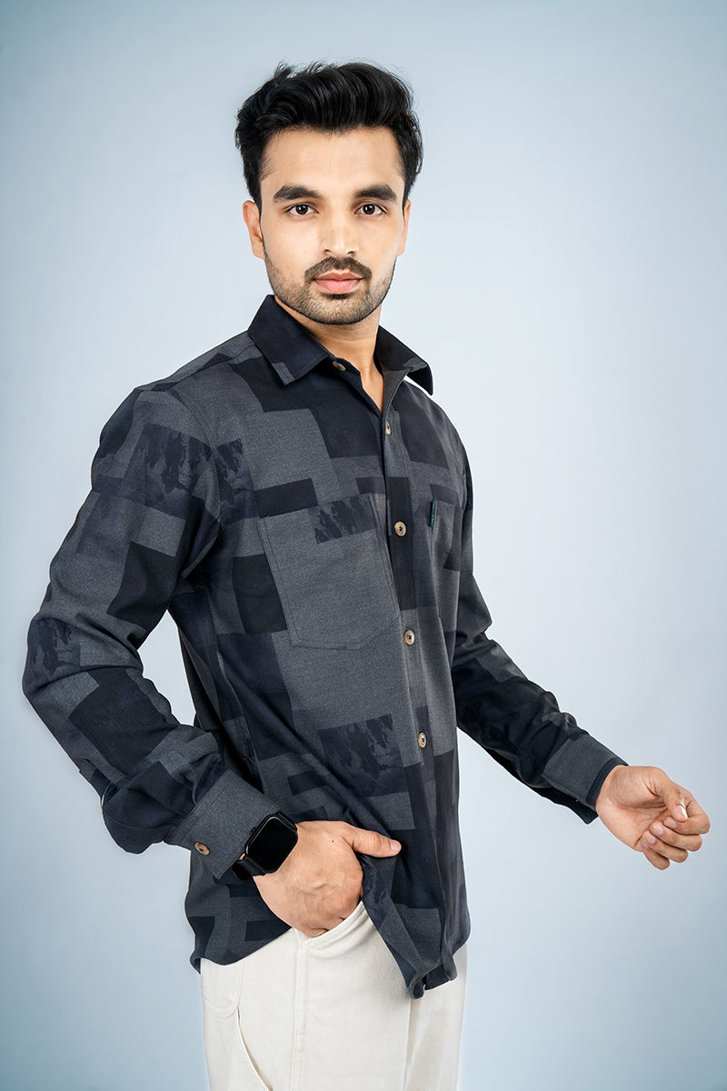 RHODES - PREMIUM COTTON LYOCELL ABSTRACT GEOMETRIC PRINTED OVERSHIRT