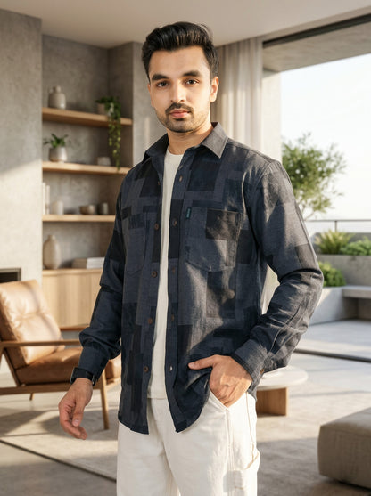 RHODES - PREMIUM COTTON LYOCELL ABSTRACT GEOMETRIC PRINTED OVERSHIRT