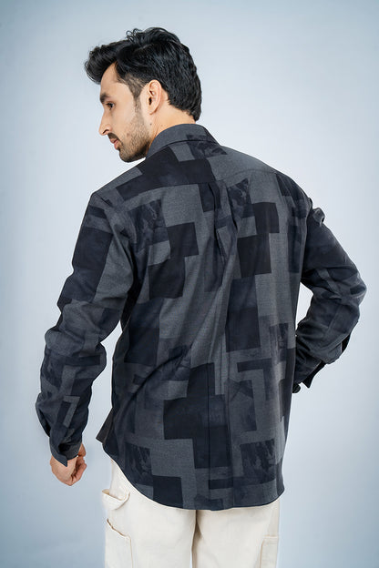 RHODES - PREMIUM COTTON LYOCELL ABSTRACT GEOMETRIC PRINTED OVERSHIRT