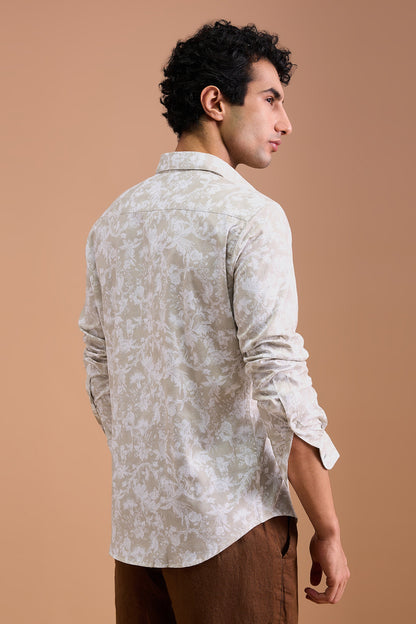 STELLAN- MENS STELLAN PREMIUM COTTON BEIGE PRINTED CASUAL SLIM FIT SHIRT