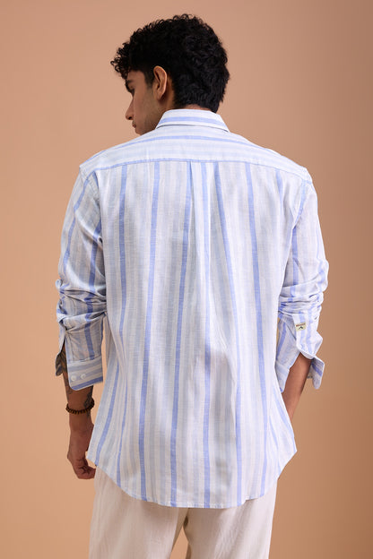 BOREL- MENS PREMIUM COTTON LINEN BLEND BLUE REGULAR FIT SHIRT
