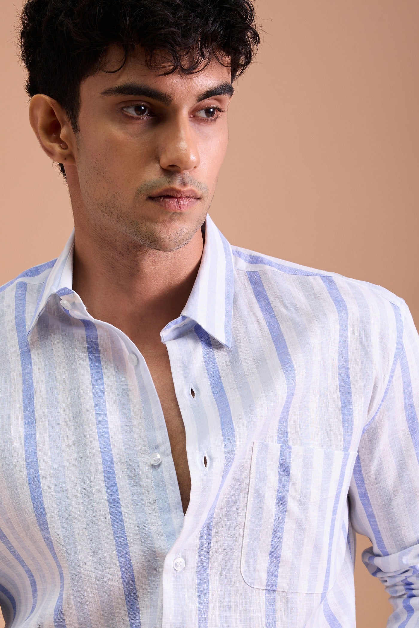 BOREL- MENS PREMIUM COTTON LINEN BLEND BLUE REGULAR FIT SHIRT