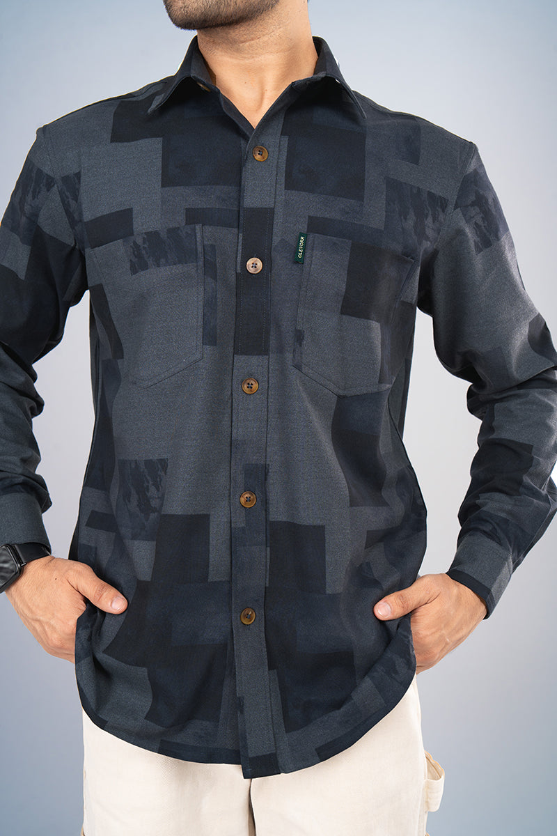 RHODES - PREMIUM COTTON LYOCELL ABSTRACT GEOMETRIC PRINTED OVERSHIRT