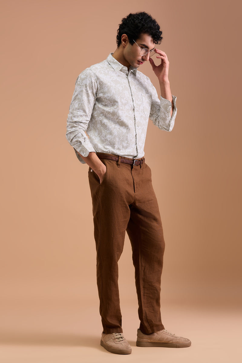 STELLAN- MENS STELLAN PREMIUM COTTON BEIGE PRINTED CASUAL SLIM FIT SHIRT