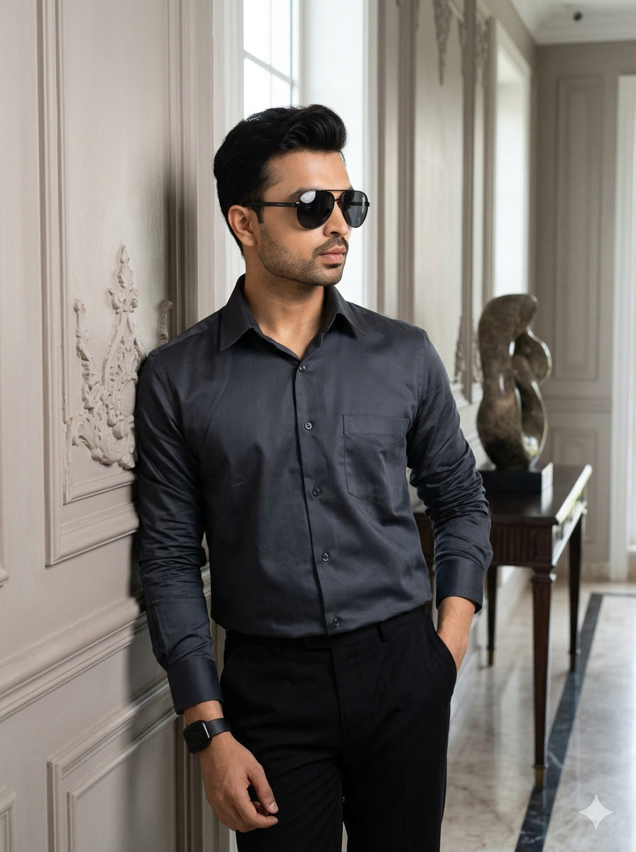CASPIAN - PREMIUM GIZA COTTON SATIN SMART CASUAL REGULAR FIT SHIRT