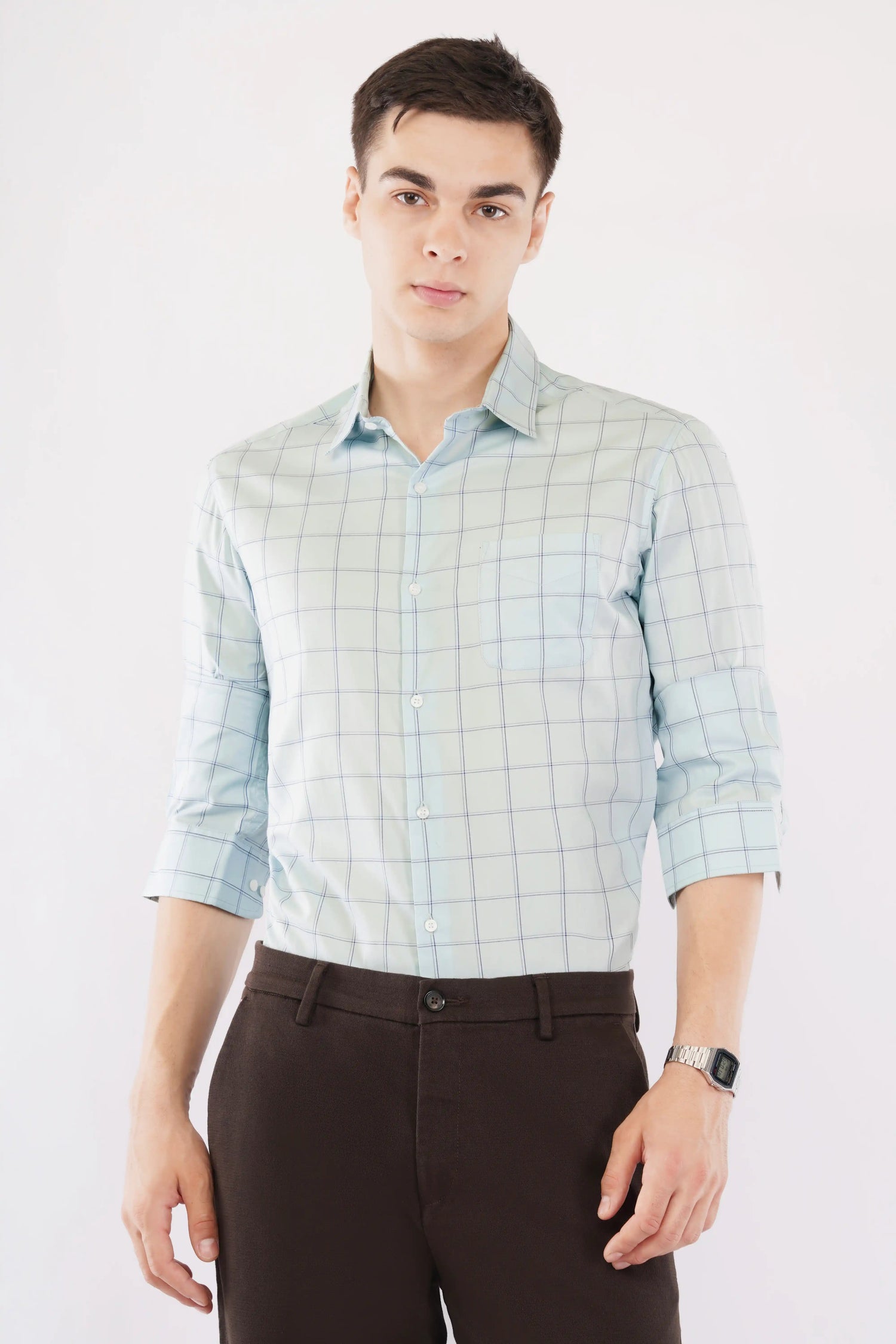 Classic slim fit men’s green check full sleeve shirt — Olevorr Marcus