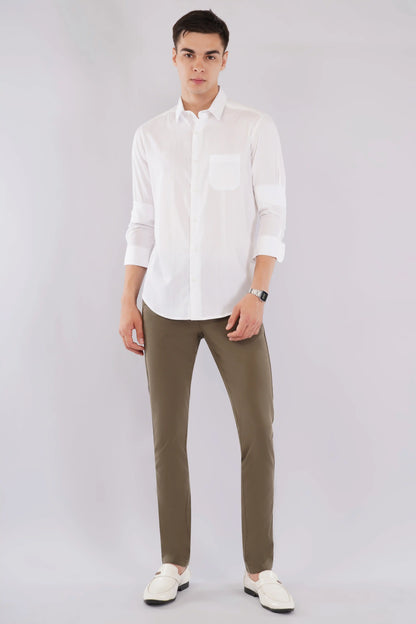 Classic slim fit men’s white striped full sleeve shirt — Olevorr Alden open