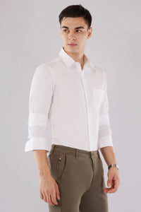 Alden slim fit men’s white striped full sleeve shirt — right side