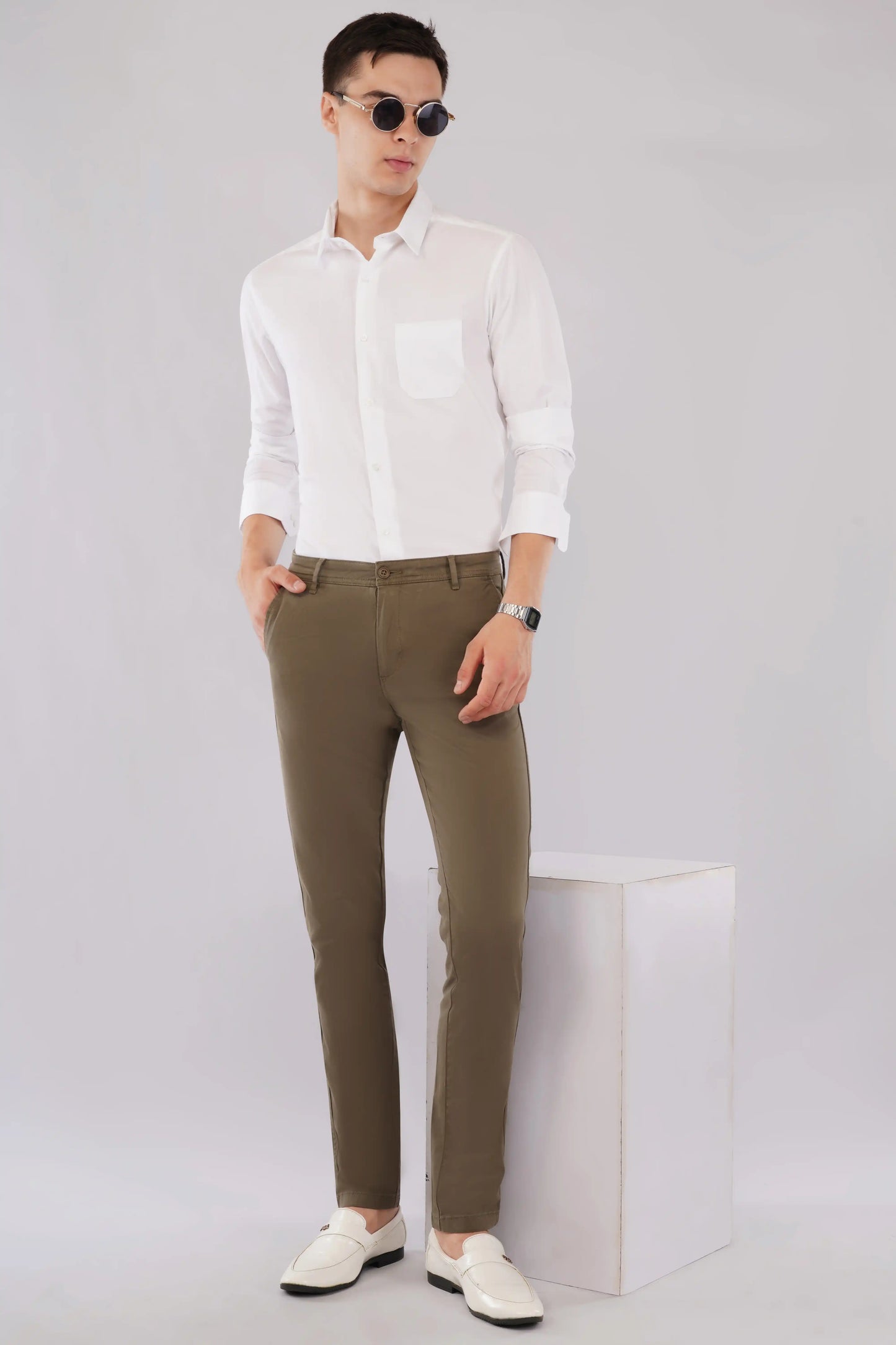 Classic slim fit men’s white striped full sleeve shirt — Olevorr Alden