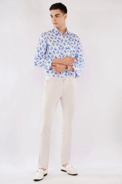 Olevorr Aelio premium blue floral printed slim fit full sleeve shirt — styled look