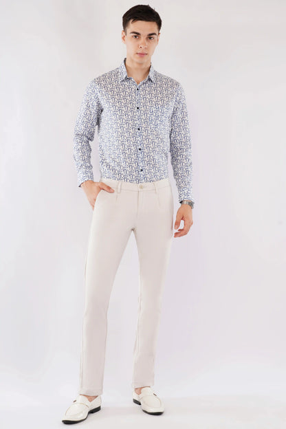 Olevorr Raffo premium blue printed slim fit full sleeve shirt — styled look