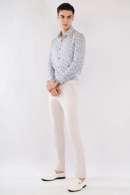 Olevorr Raffo stylish slim fit blue printed full sleeve shirt — left view