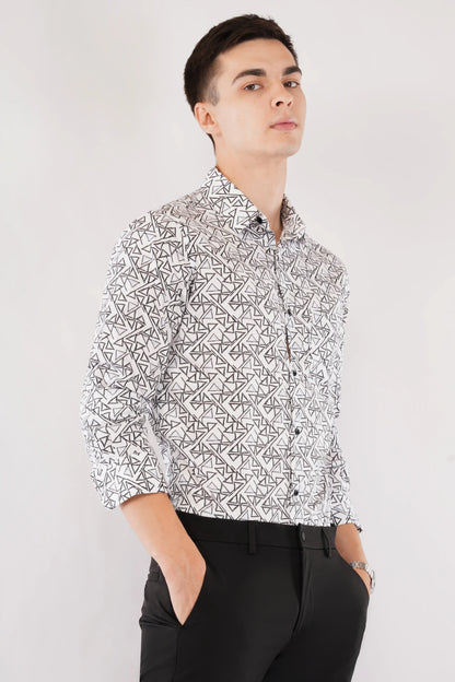 Kade slim fit men’s black geometric printed shirt — right side