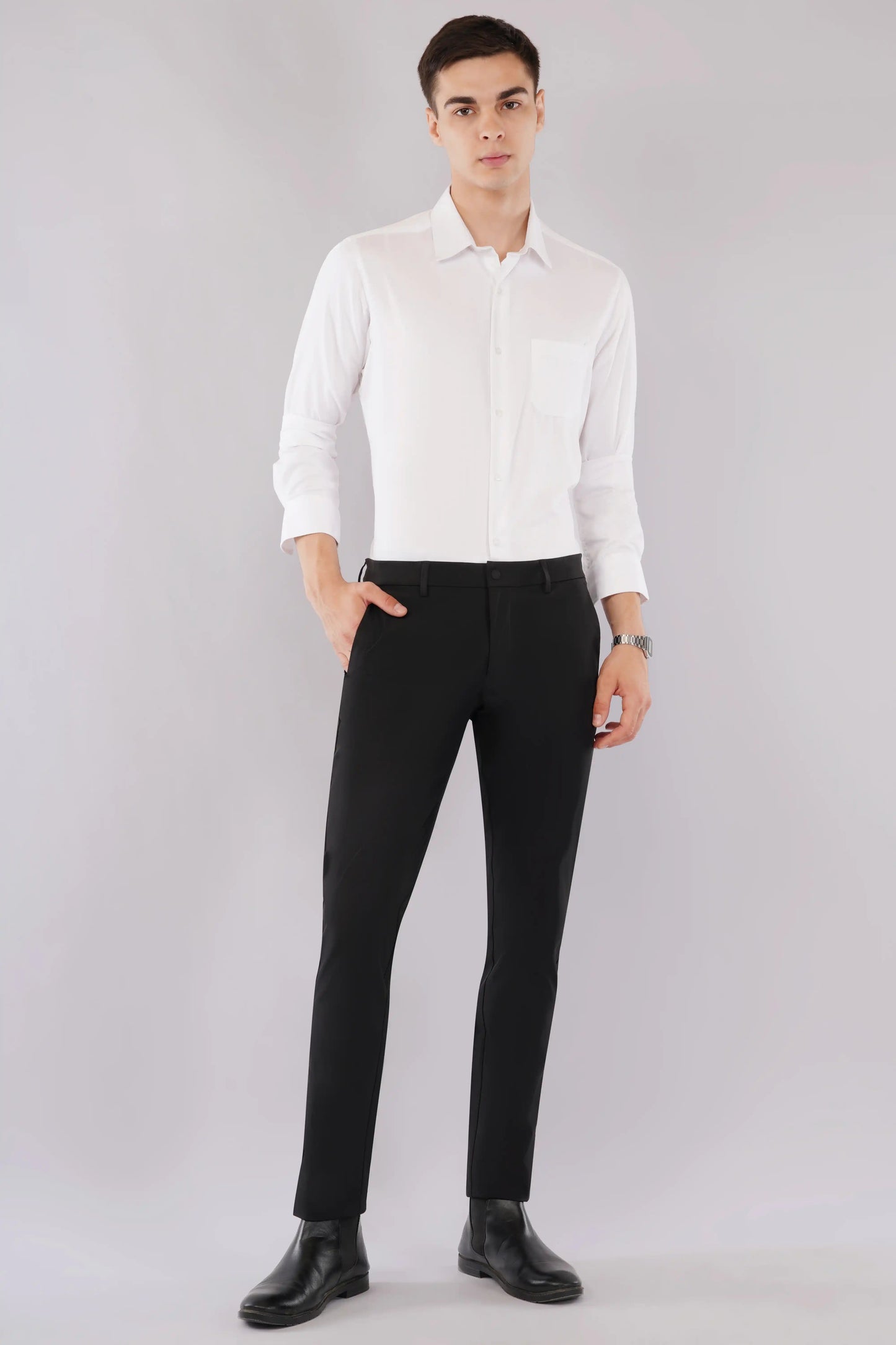 Premium slim fit silky striped full sleeve shirt in white — Olevorr Eamon