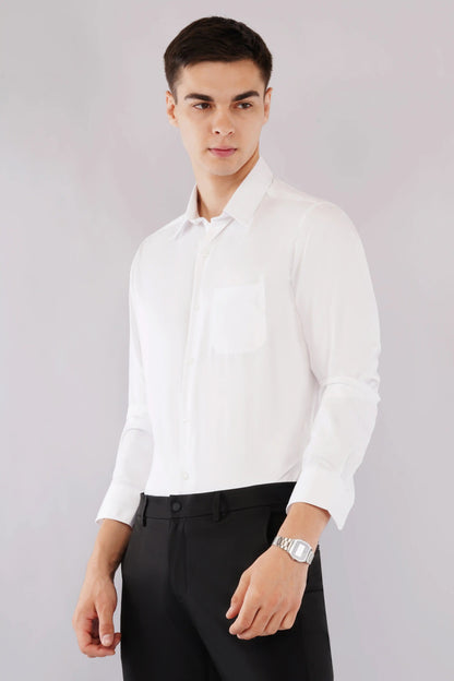 Olevorr Eamon slim fit silky striped shirt for men — left view