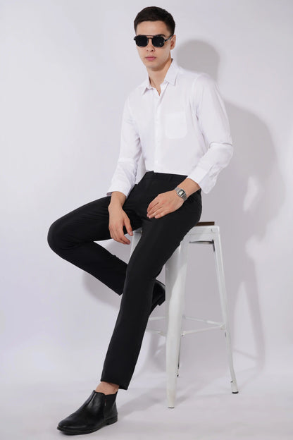 Olevorr Eamon men’s slim fit striped silky shirt — styled look sitting