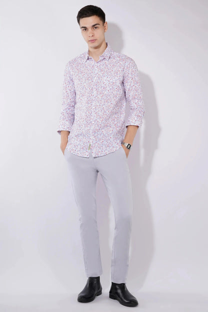 Olevorr Jace soft red slim fit printed full sleeve shirt — front view