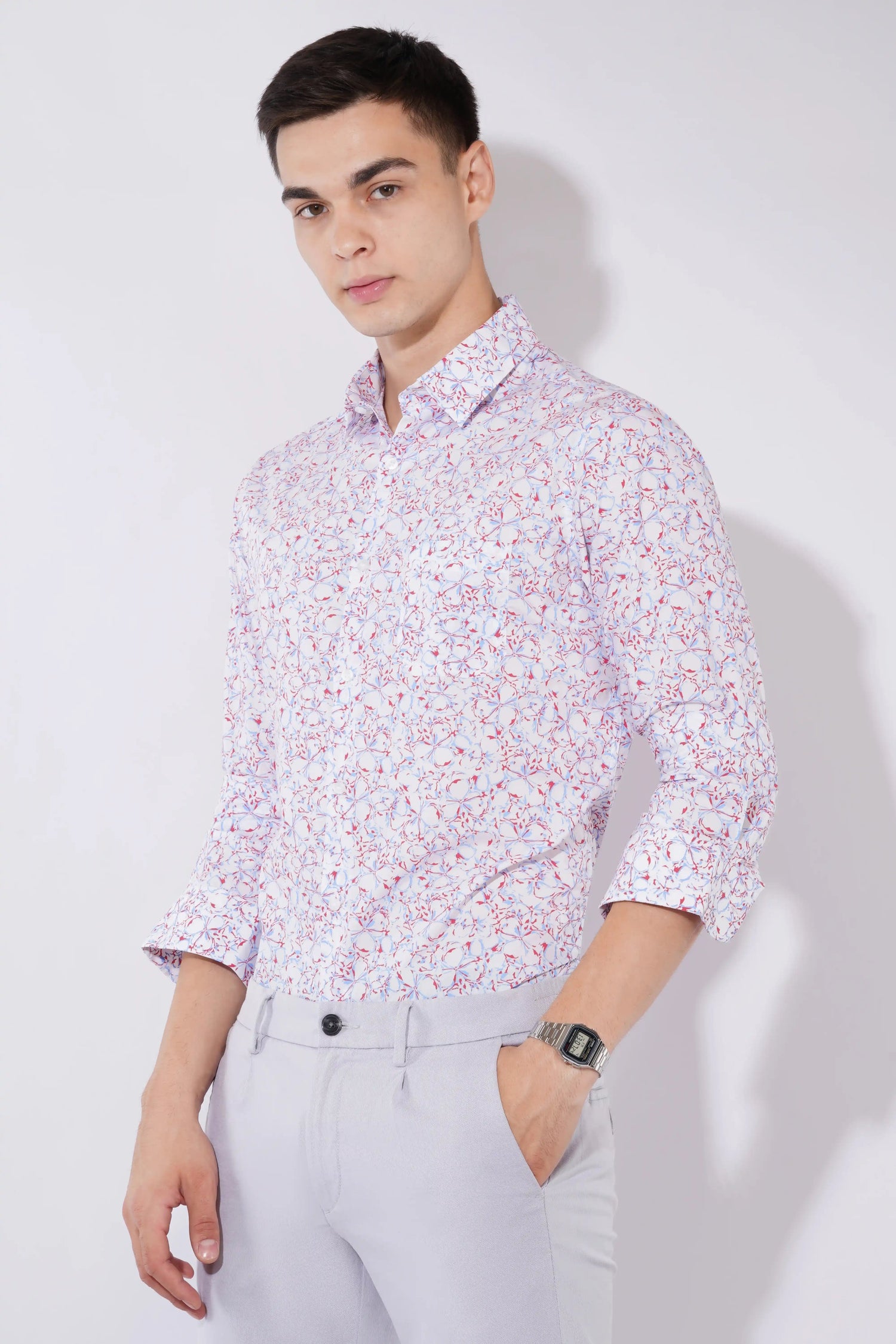 Olevorr Jace slim fit full sleeve printed shirt for men — left view