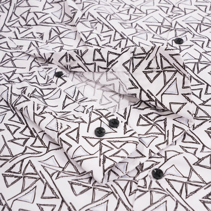 Black geometric print slim fit full sleeve men’s shirt by Olevorr — cuff view