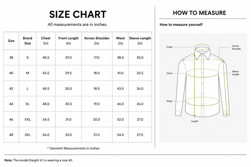 OLEVORR - SHIRT SIZE CHART