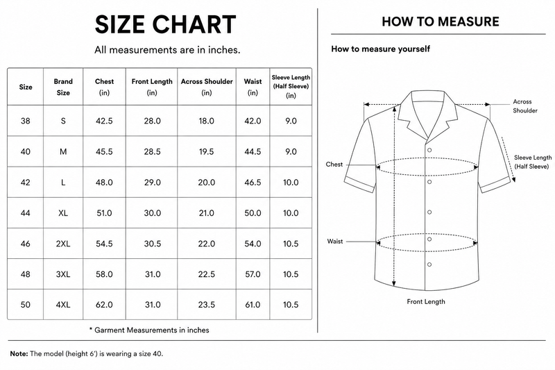 OLEVORR - SHIRT SIZE CHART