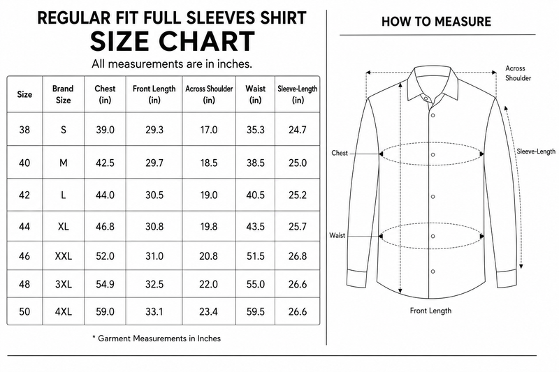 OLEVORR - SHIRT SIZE CHART