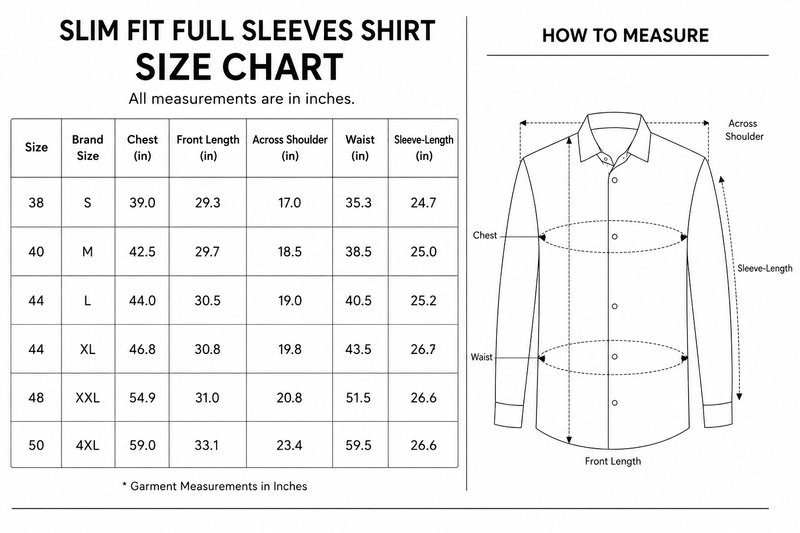 OLEVORR - SHIRT SIZE CHART