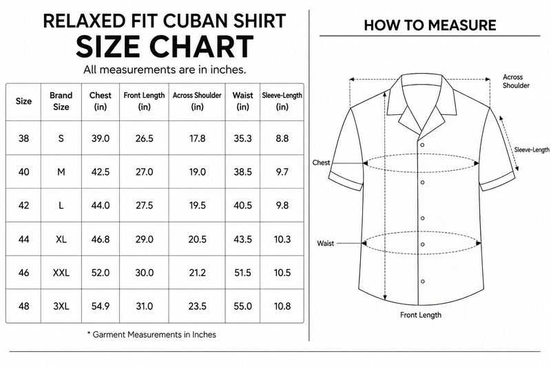 OLEVORR - SHIRT SIZE CHART