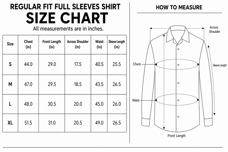 OLEVORR - SHIRT SIZE CHART