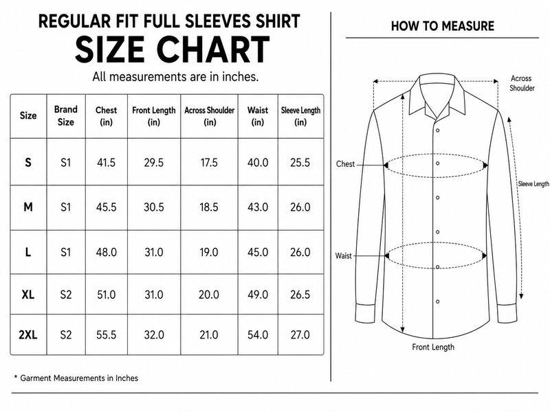 OLEVORR - SHIRT SIZE CHART