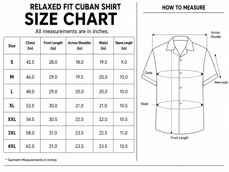 OLEVORR - SHIRT SIZE CHART