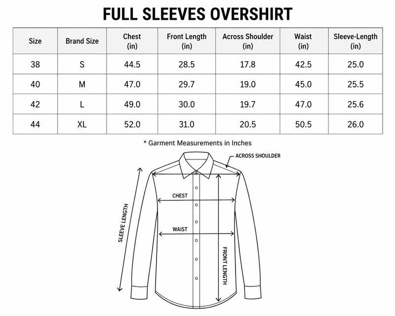 OLEVORR - SHIRT SIZE CHART