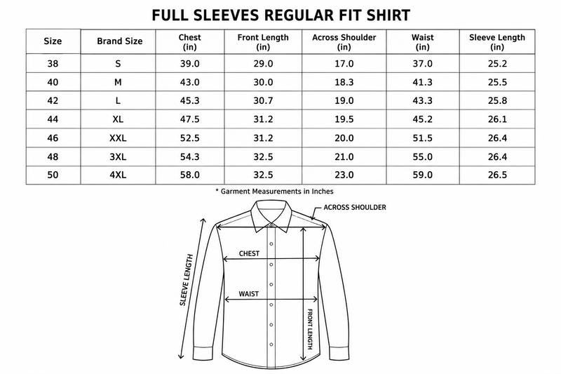 OLEVORR - SHIRT SIZE CHART