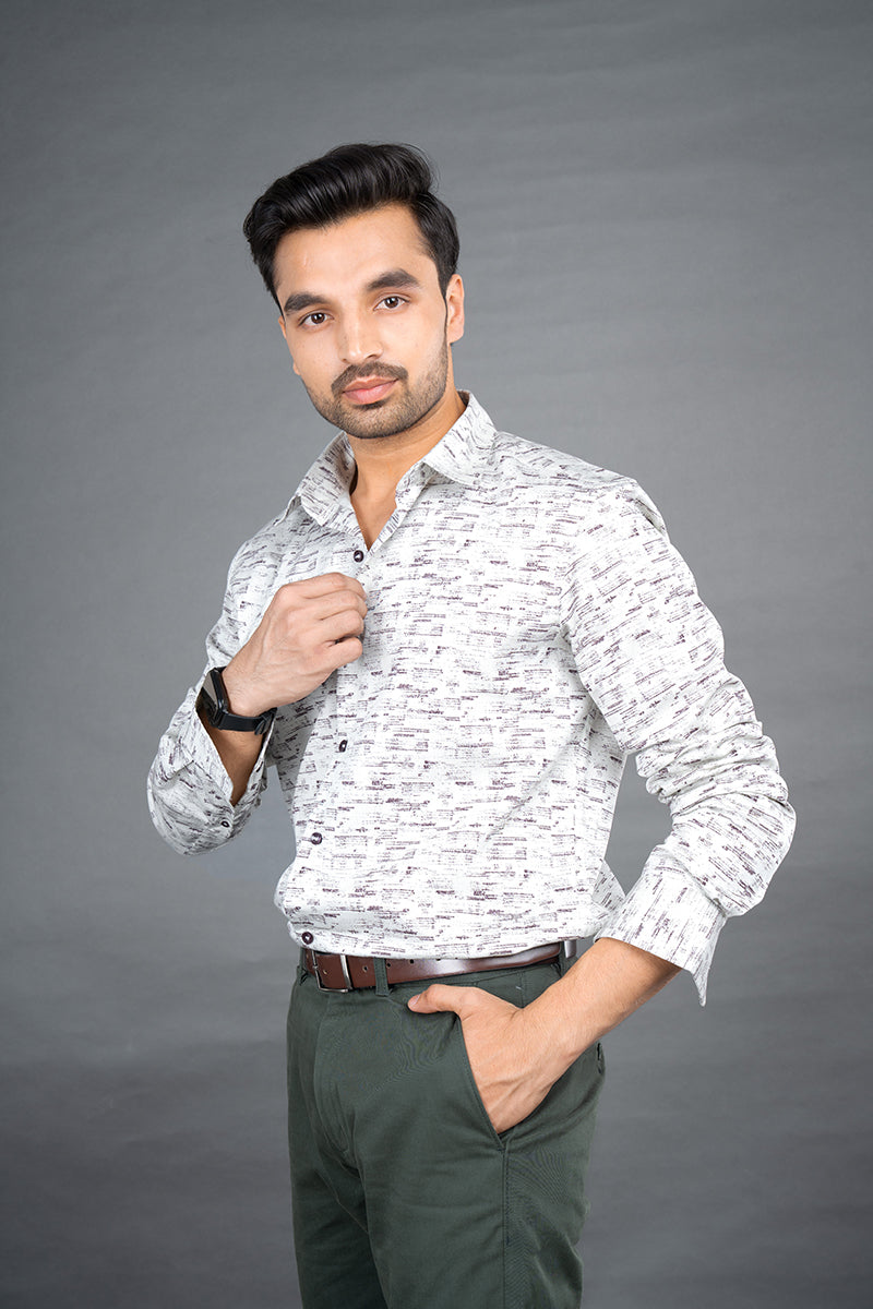RENE - PREMIUM COTTON PRINTED TWILL WEAVE CASUAL REGULAR FIT SHIRT